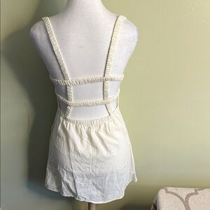 Isalis Cotton square neck Cream Strappy back side pockets Mini Dress